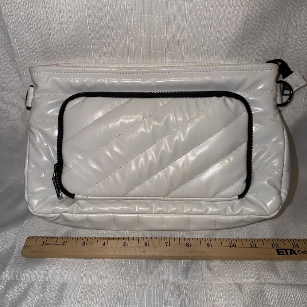 THINK ROYLN White Quilted Bank Street XL Crossbody Bag Shiny Checkered Puffer